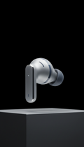 Wireless earbuds in frosted silver glass