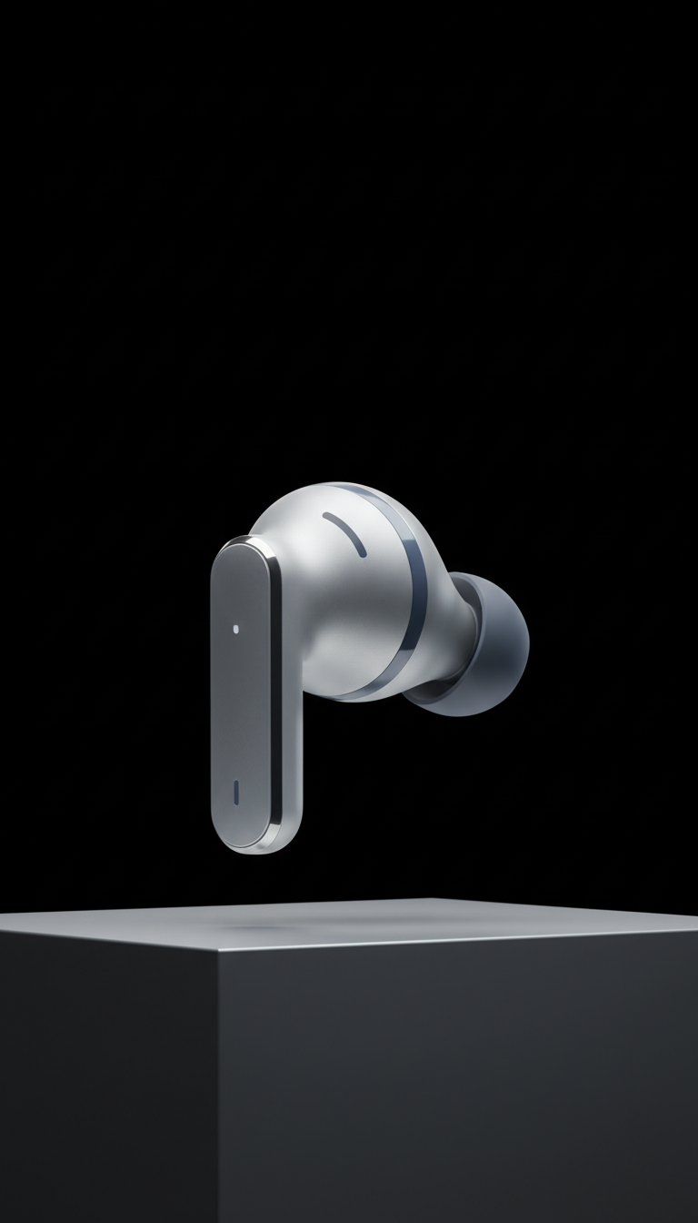 Wireless earbuds in frosted silver glass