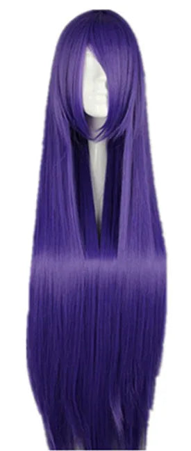 Fei-Show 100 CM/40 Inches Dark Purple Straight Halloween Wigs Long Synthetic Heat Resistant High Temperature Carnival Hair