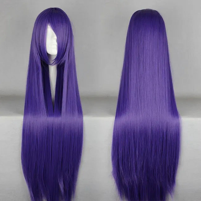 Fei-Show 100 CM/40 Inches Dark Purple Straight Halloween Wigs Long Synthetic Heat Resistant High Temperature Carnival Hair