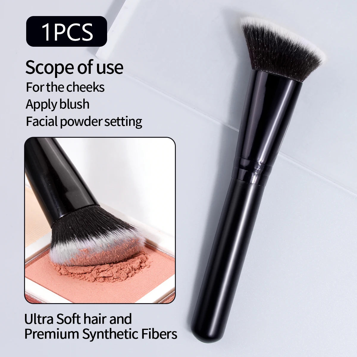1PCS soft angled makeup brush, blush brush, contouring brush, powder brush, setting brush, contour brush, portable beauty tools