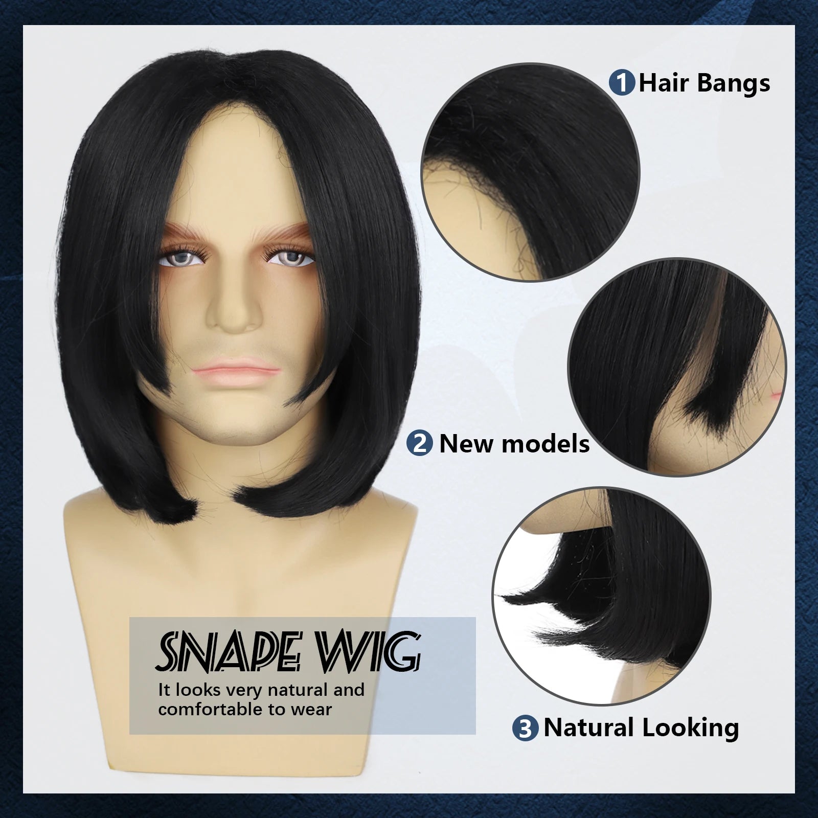 Wizard Wig Synthetic Dark Professor Severus Costume Wig For Adults Assassin Wick Costume Mens Black Wig Halloween Cosplay Wig