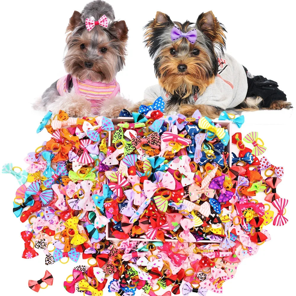 Dog bow Dog Hair Accessories Dog Bow With Rubber Band  Handmade Movable Puppy Bows For Dogs and Cats Cute Pet Accessories