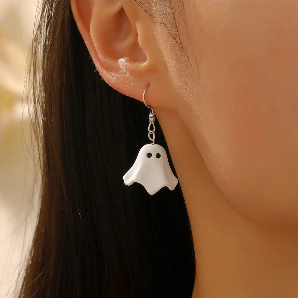 Gothic Cute White Ghost Dangle Earrings For Women Female Halloween Style Drop Earings Party Ear Jewelry Accessories Gifts Punk