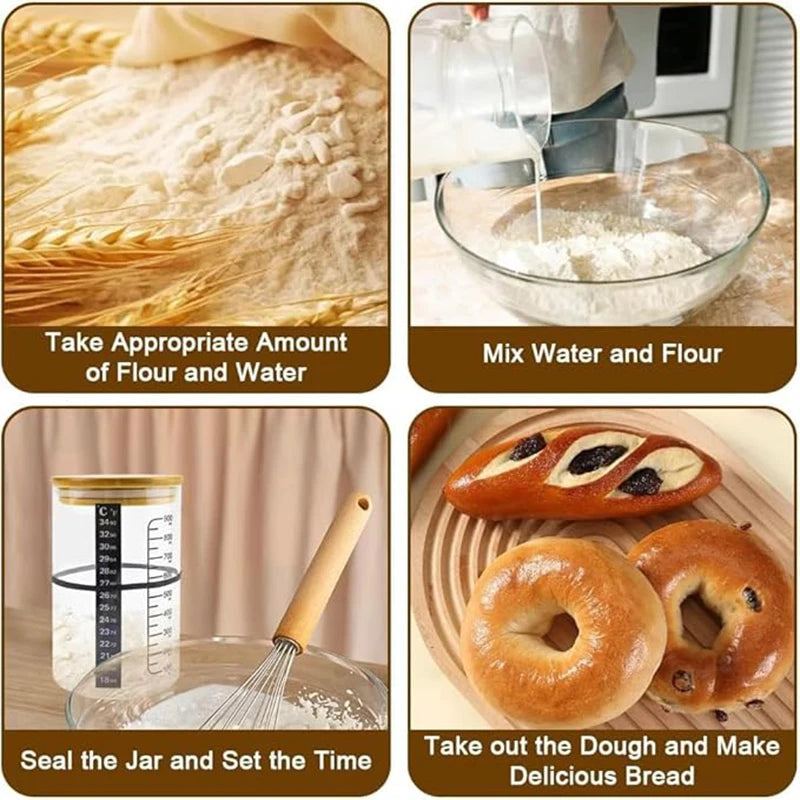 Sourdough Starter Jar Kit Sourdough Starter Container Baking Fermentation Jar Food Storage Jar Kitchen Bread Baking Accessories