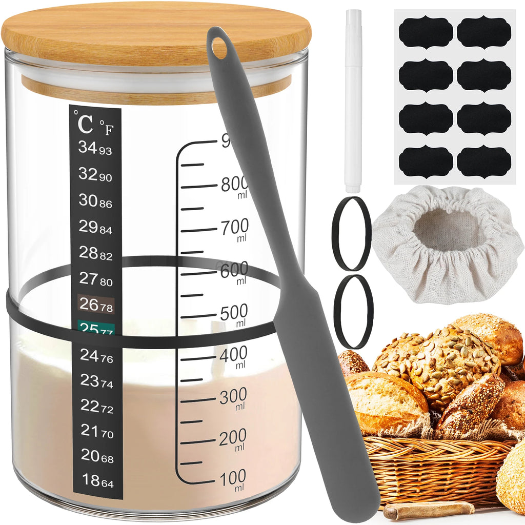 Sourdough Starter Jar Kit Sourdough Starter Container Baking Fermentation Jar Food Storage Jar Kitchen Bread Baking Accessories