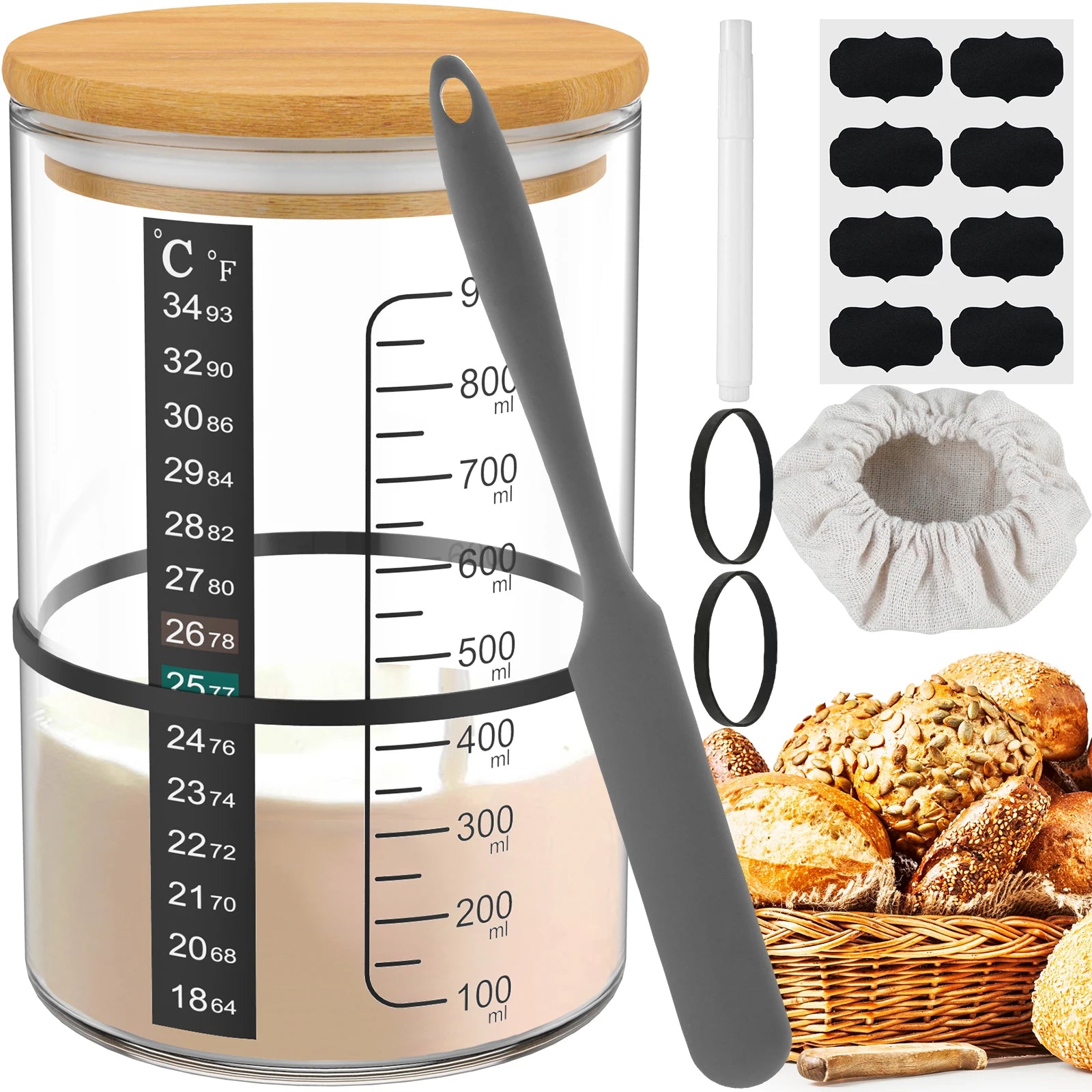 Sourdough Starter Jar Kit Sourdough Starter Container Baking Fermentation Jar Food Storage Jar Kitchen Bread Baking Accessories