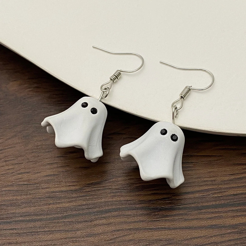 Gothic Cute White Ghost Dangle Earrings For Women Female Halloween Style Drop Earings Party Ear Jewelry Accessories Gifts Punk