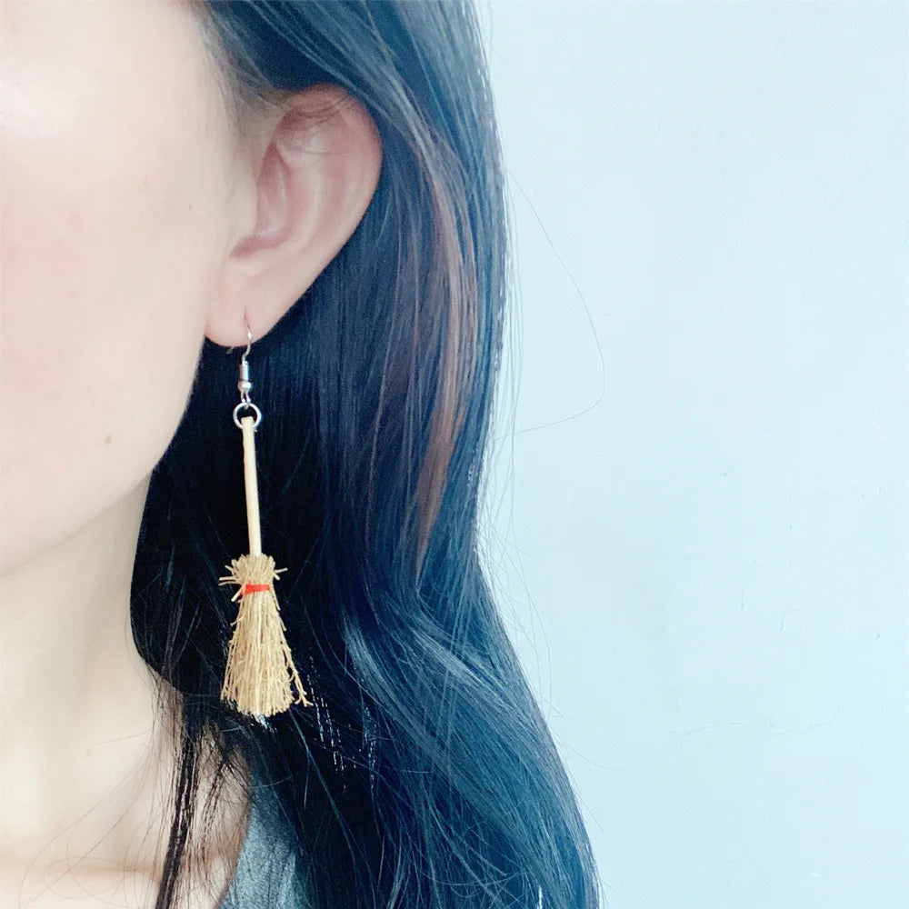 Funny Vintage Witch Broom Drop Earrings Halloween Christmas Fashion Personalized Jewelry Women Gifts