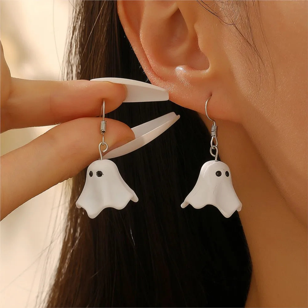 Gothic Cute White Ghost Dangle Earrings For Women Female Halloween Style Drop Earings Party Ear Jewelry Accessories Gifts Punk