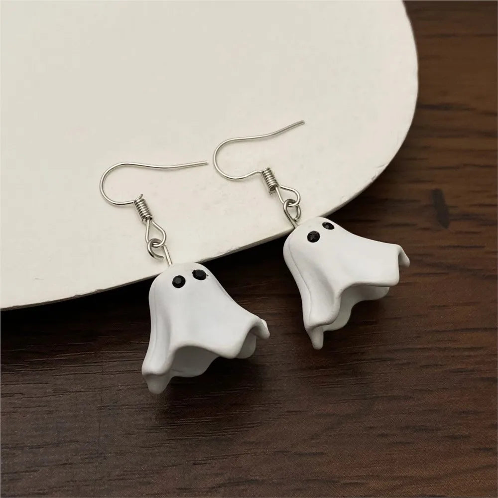 Gothic Cute White Ghost Dangle Earrings For Women Female Halloween Style Drop Earings Party Ear Jewelry Accessories Gifts Punk