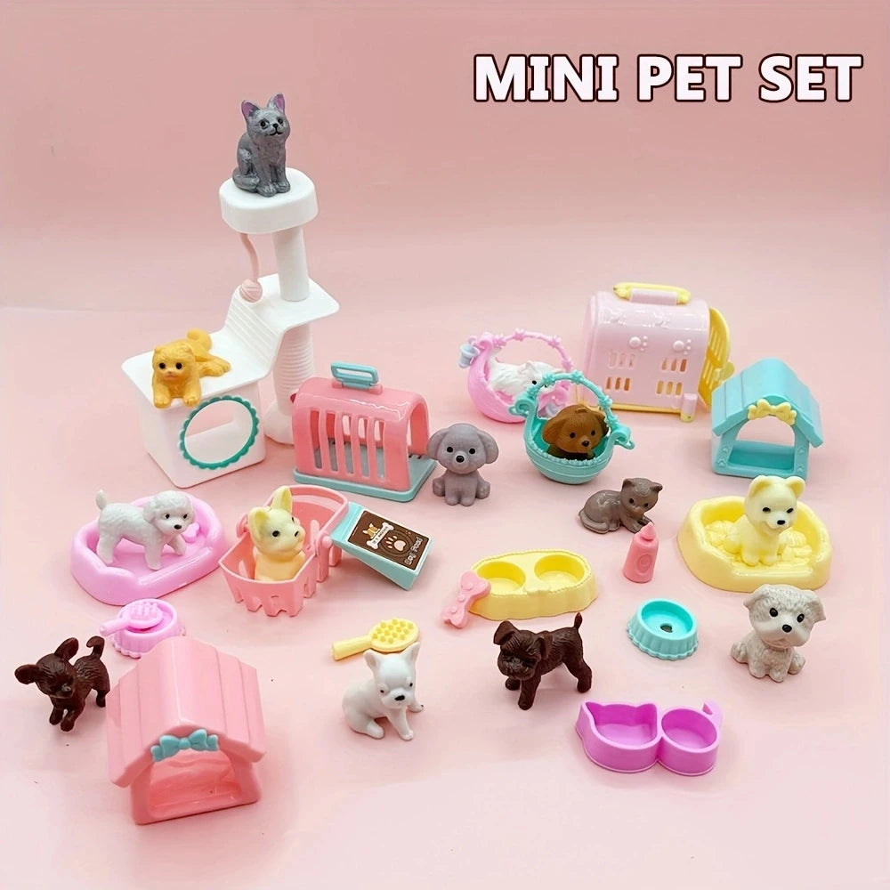 Dollhouse Item Kawaii Mini Dog Doll Accessories Puppy Cat Set Plastic Mini Items for Funny Educational Dollhouse