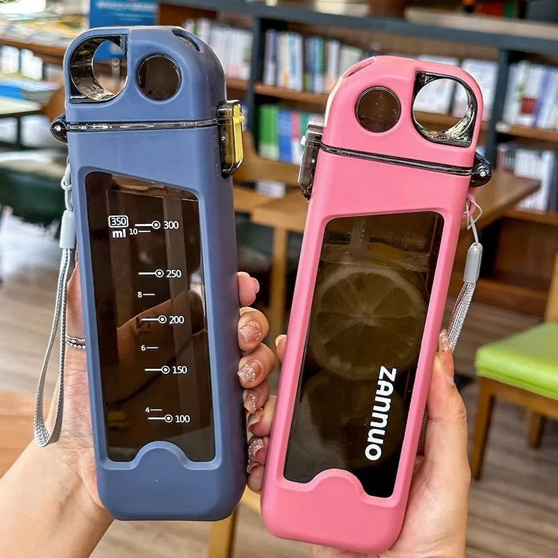 350ml Plastic Water Bottle Leak-proof Square Cup Sports Bottle with Lockable Lid and Measurements for Outdoor Sports Travel Cup