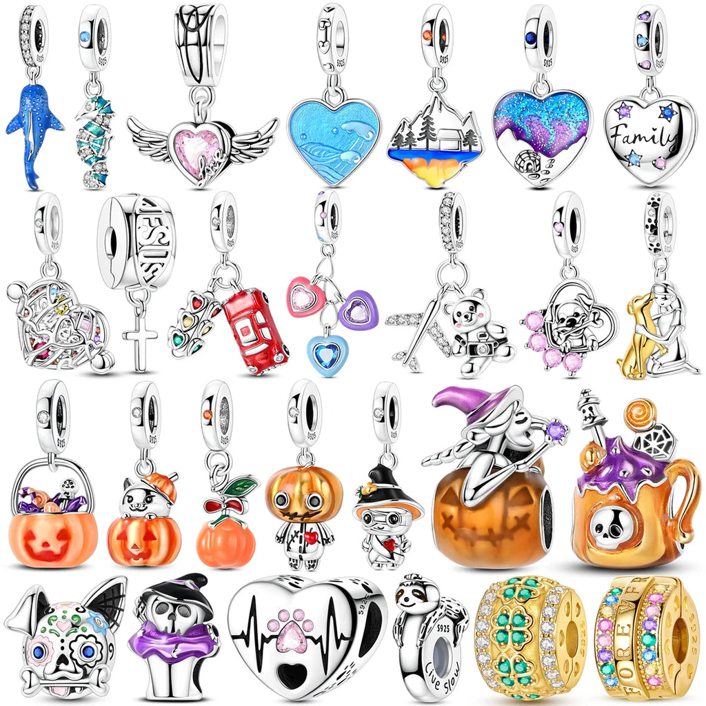 Original Charms Bead 925 Sterling Silver Inlaid Zirconium Halloween Pumpkin Head Pendants Fit Bracelet Jewelry Gift Marking