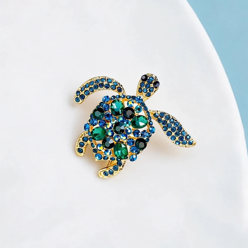 Wuli&baby Green Rhinestone Sea Turtle Animal Brooch Pins For Women Jewelry Gift