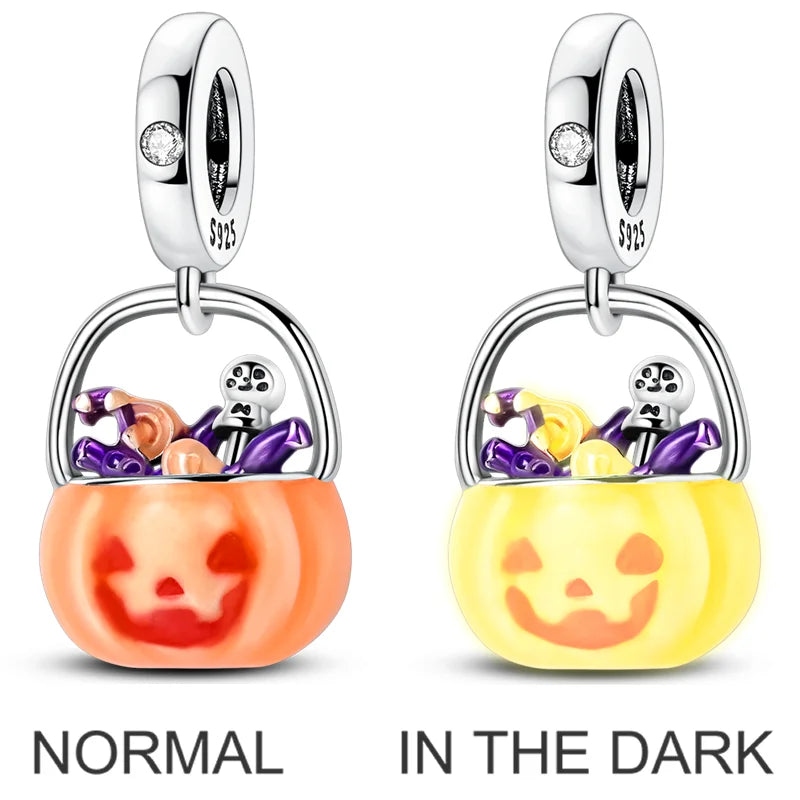 Original Charms Bead 925 Sterling Silver Inlaid Zirconium Halloween Pumpkin Head Pendants Fit Bracelet Jewelry Gift Marking