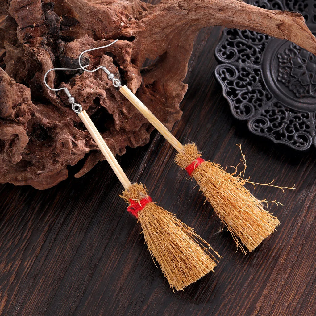 Funny Vintage Witch Broom Drop Earrings Halloween Christmas Fashion Personalized Jewelry Women Gifts