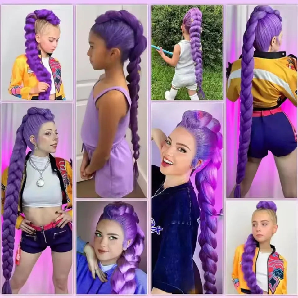 Ru Mi Synthetic Braids Purple Hair Ponytail Costume Hairstyle 24 Inch Long Ponytail with Clips for Kids Girls Halloween Christma