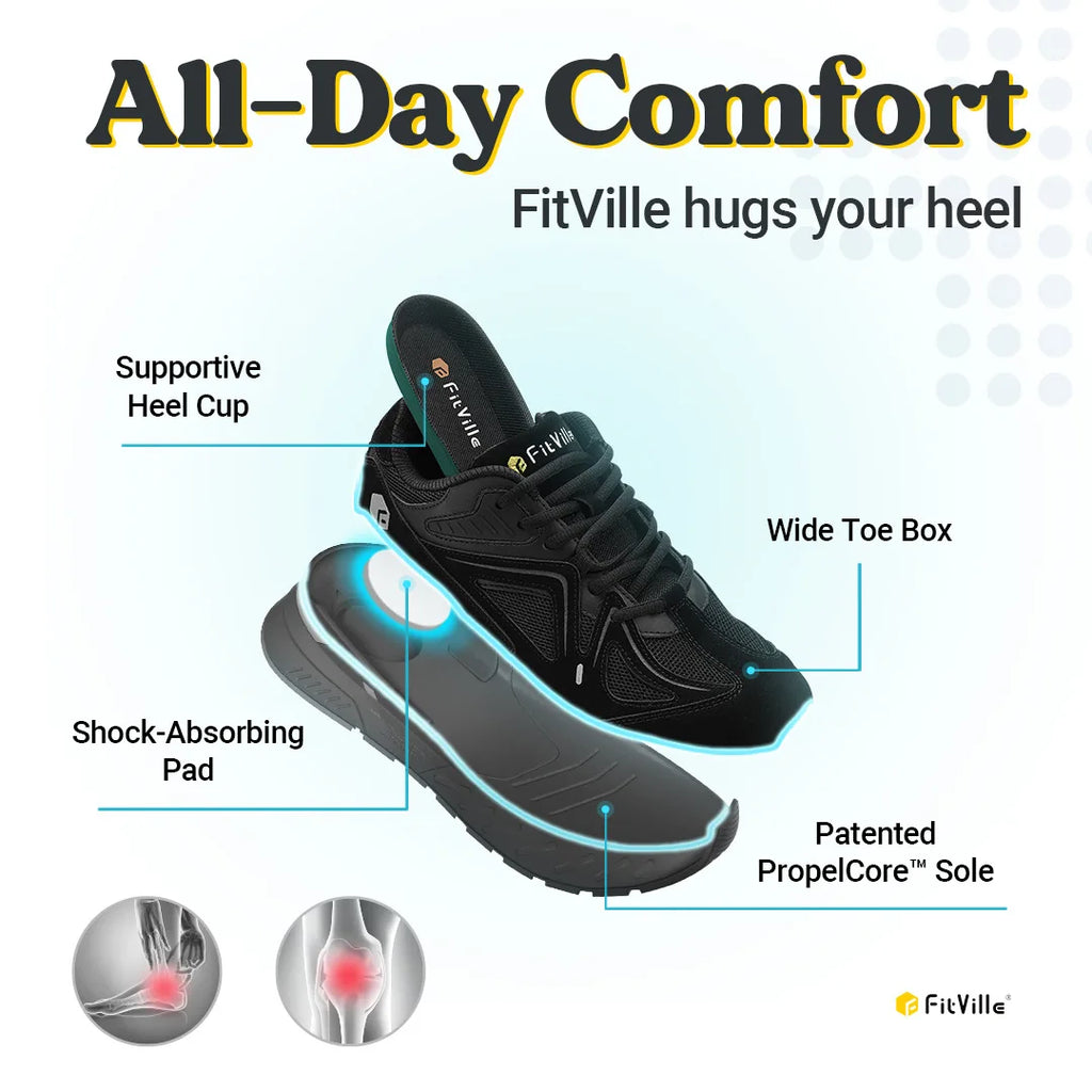 FitVille Men's Walking Shoes Extra Wide Lightweight Sneakers for Flat Feet Arch Fit Heel Pain Relief Non-Slip Running Shoes