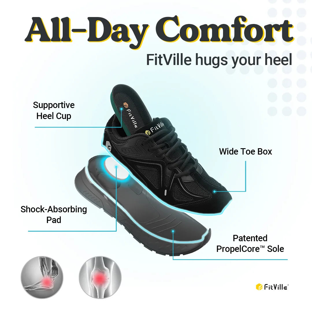 FitVille Men's Walking Shoes Extra Wide Lightweight Sneakers for Flat Feet Arch Fit Heel Pain Relief Non-Slip Running Shoes