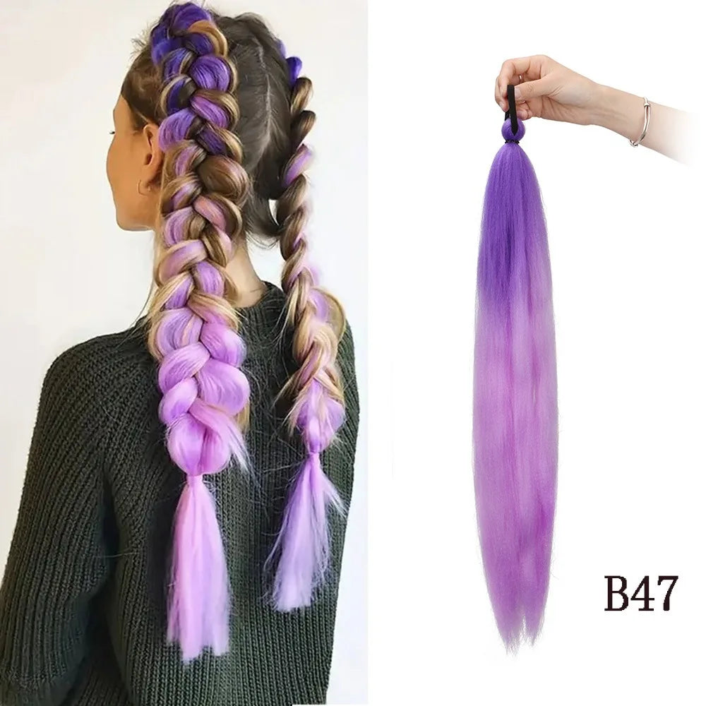 Ru Mi Synthetic Braids Purple Hair Ponytail Costume Hairstyle 24 Inch Long Ponytail with Clips for Kids Girls Halloween Christma