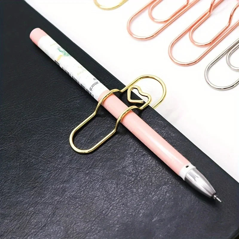 4Pcs Multifunctional Love Pen Clip, Portable Hanging Pen Button Fixed Seat Paper Clip for Notebook Stationery Accessories