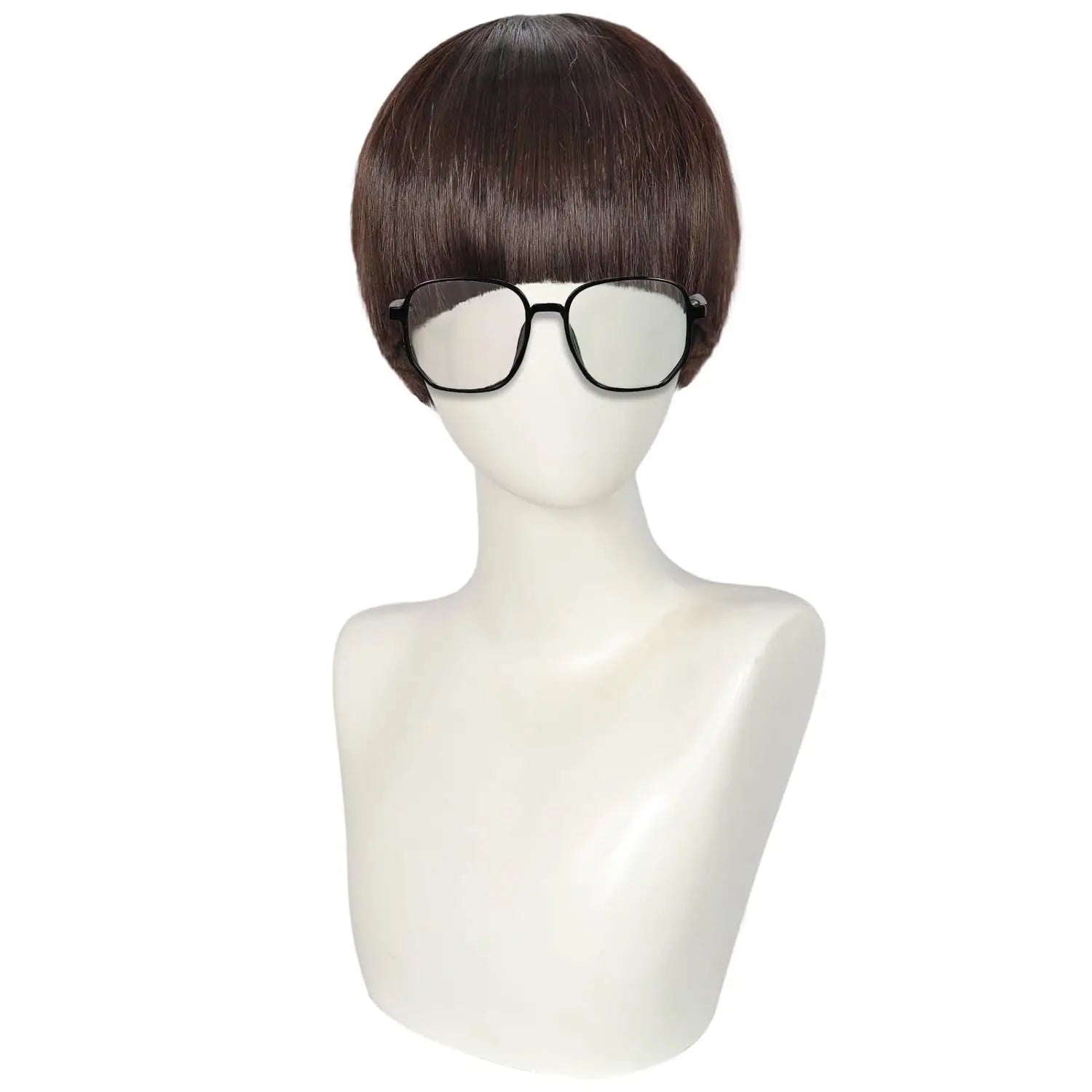 Synthetic Cosplay Wig with Bangs + Glasses Mushroom Wigs Cut Funny Wigs for Men 60s Women Straight Adult for Anime Halloween