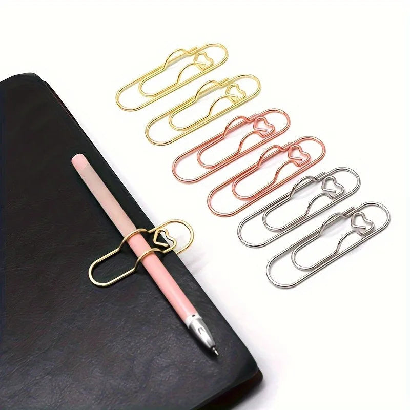 4Pcs Multifunctional Love Pen Clip, Portable Hanging Pen Button Fixed Seat Paper Clip for Notebook Stationery Accessories