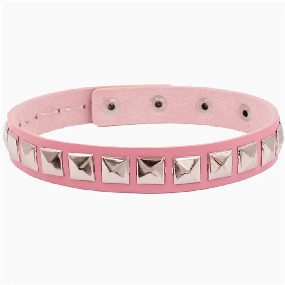Anime Square Nail PU Leather Choker Necklace Jewelry for Women Men Cosplay Gothic Punk Rivet Collar Clavicle Chain Halloween Gif