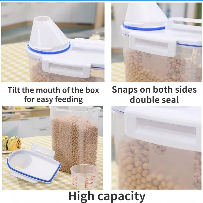 1pc Airtight Pet Food Storage Container, 1.5kg/2kg Plastic Sealed Jar with Measuring Cup for Dog Cat Dry Food Kibble