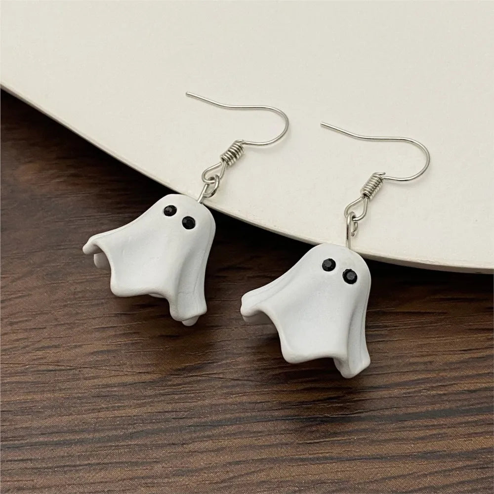 Gothic Cute White Ghost Dangle Earrings For Women Female Halloween Style Drop Earings Party Ear Jewelry Accessories Gifts Punk