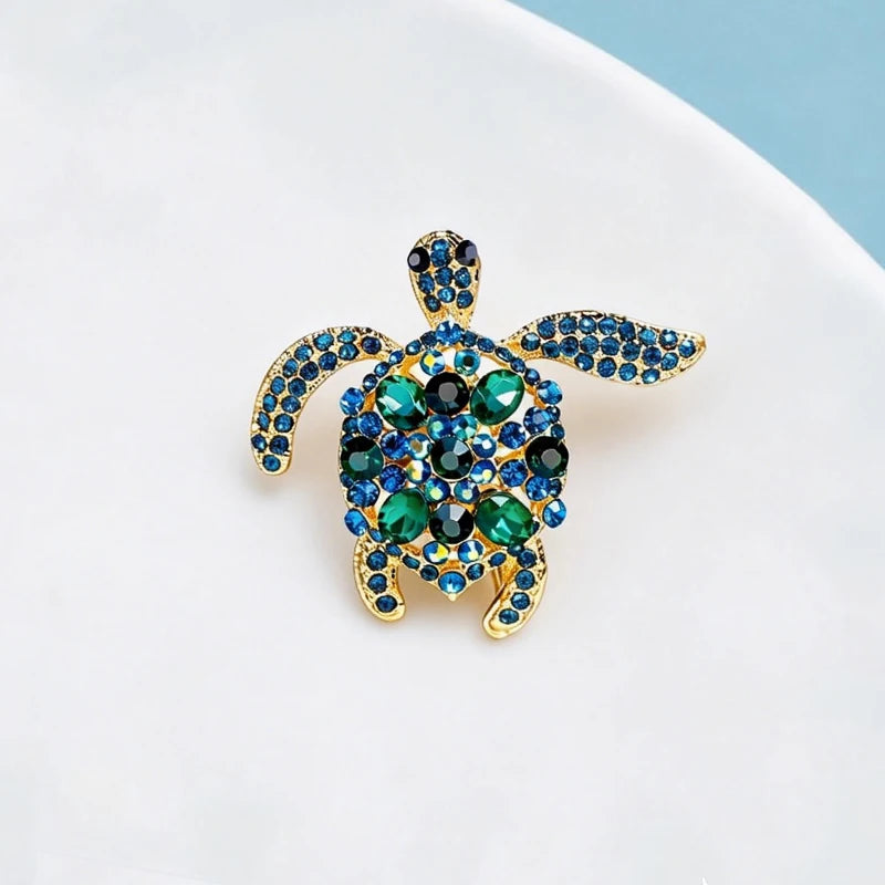 Wuli&baby Green Rhinestone Sea Turtle Animal Brooch Pins For Women Jewelry Gift