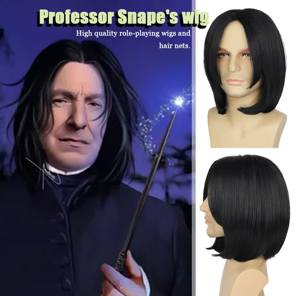 Wizard Wig Synthetic Dark Professor Severus Costume Wig For Adults Assassin Wick Costume Mens Black Wig Halloween Cosplay Wig
