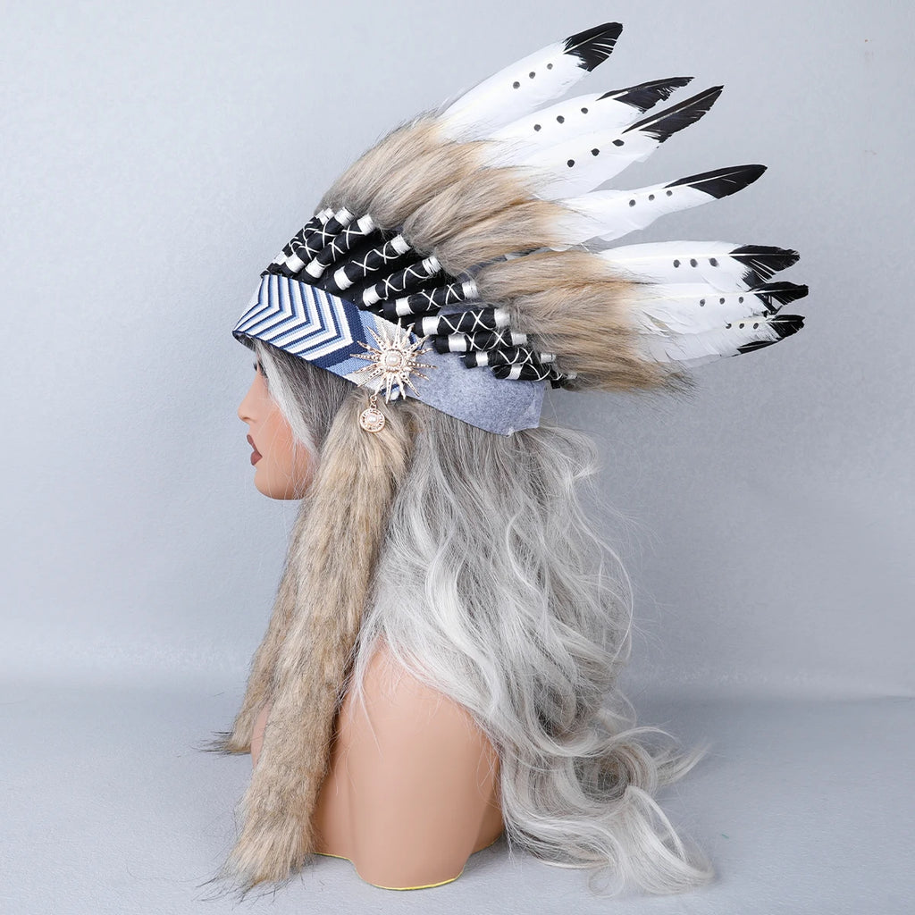 Women's Funky Chief Headdress Headband with Feathers for Halloween Stage Costume Performances Photography & Fashion Show Accesso