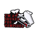 I'm a Sucker For Vampires Enamel Pins Gothic Bat Coffin Blood Drop Horror Movie Brooches Lapel Badge Halloween Jewelry Gifts