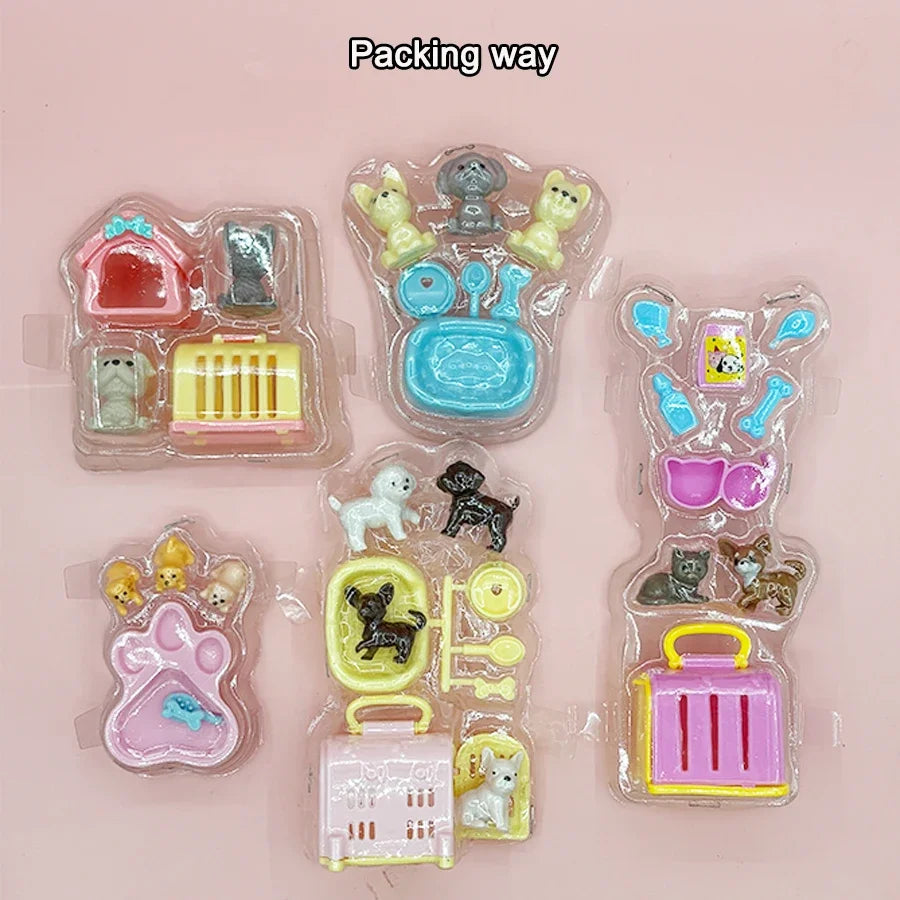 Dollhouse Item Kawaii Mini Dog Doll Accessories Puppy Cat Set Plastic Mini Items for Funny Educational Dollhouse