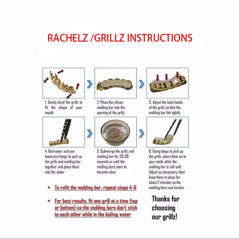 RACHELZ Hip Hop DIY Single Hollow Zircon Grillz Teeth Punk Top Bottom CZ Stone Tooth Caps Jewelry Women Men Halloween Gift