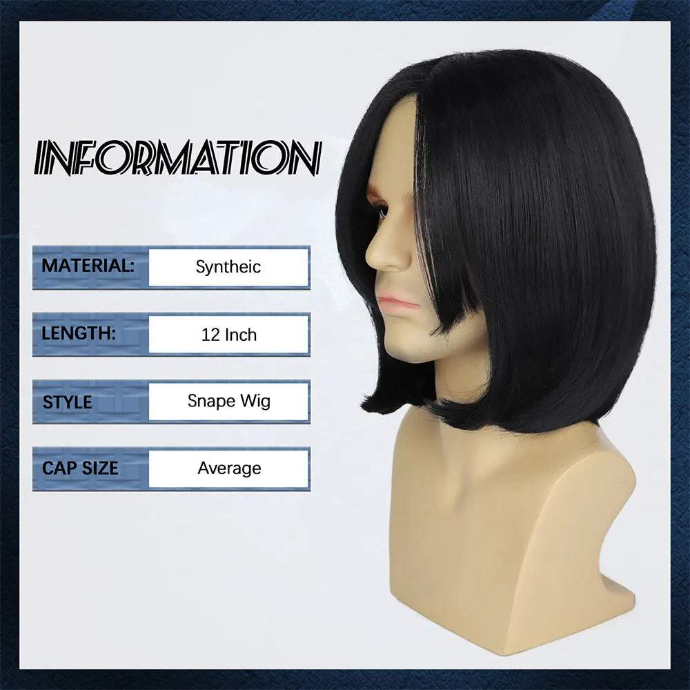 Wizard Wig Synthetic Dark Professor Severus Costume Wig For Adults Assassin Wick Costume Mens Black Wig Halloween Cosplay Wig