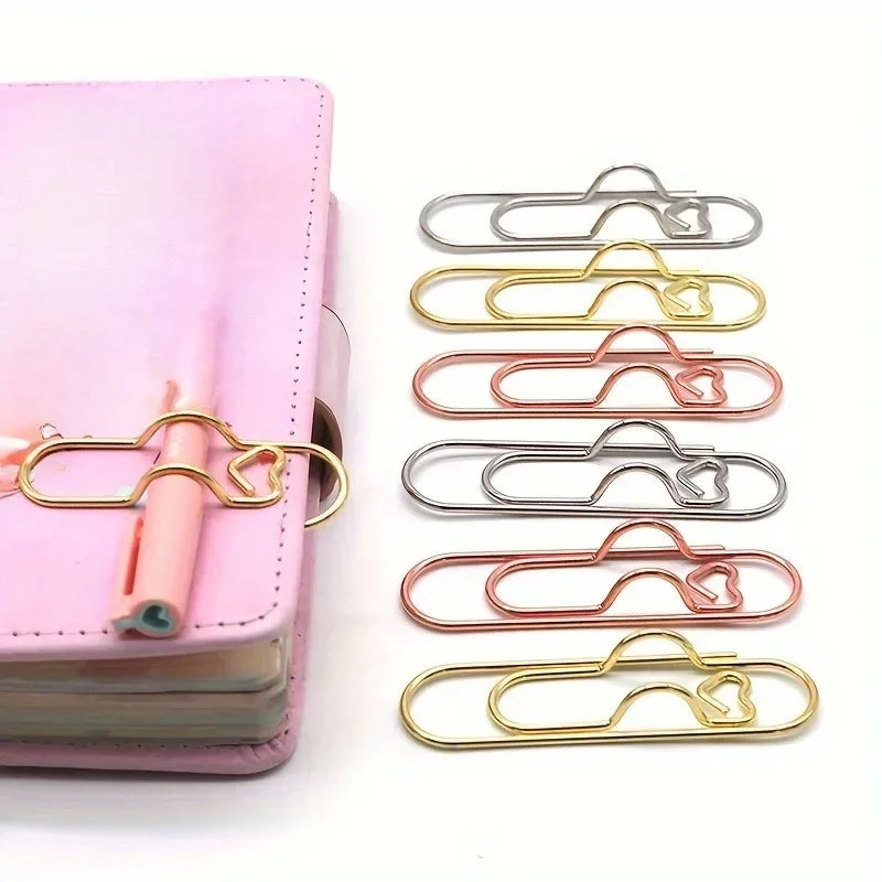 4Pcs Multifunctional Love Pen Clip, Portable Hanging Pen Button Fixed Seat Paper Clip for Notebook Stationery Accessories