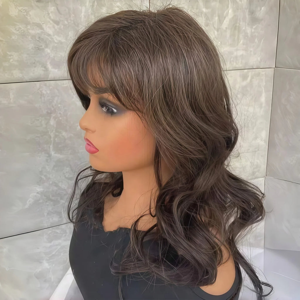 Synthetic Wig for Daily Use, Which Is Medium Brown and Has a Wavy, Layered Cut Carnival, St. Patrick's Day, Back-to-School
