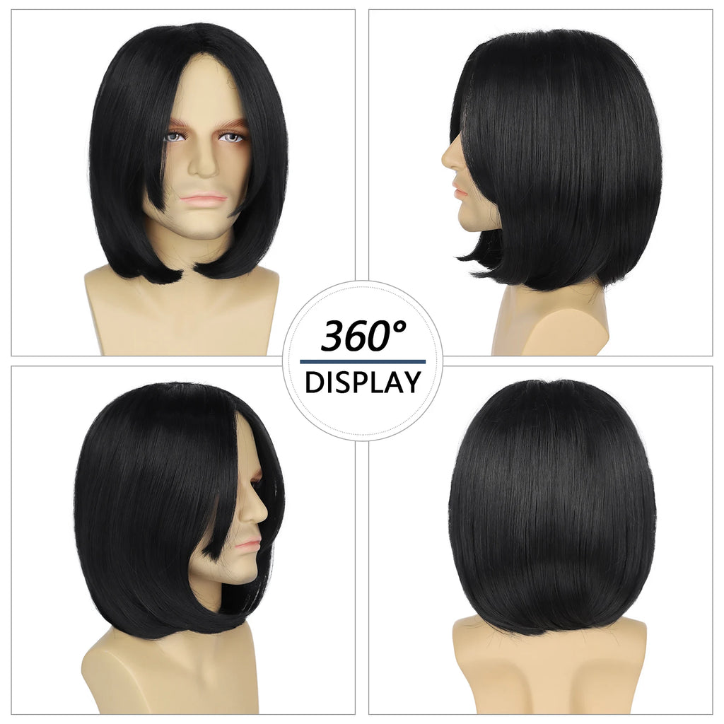 Wizard Wig Synthetic Dark Professor Severus Costume Wig For Adults Assassin Wick Costume Mens Black Wig Halloween Cosplay Wig