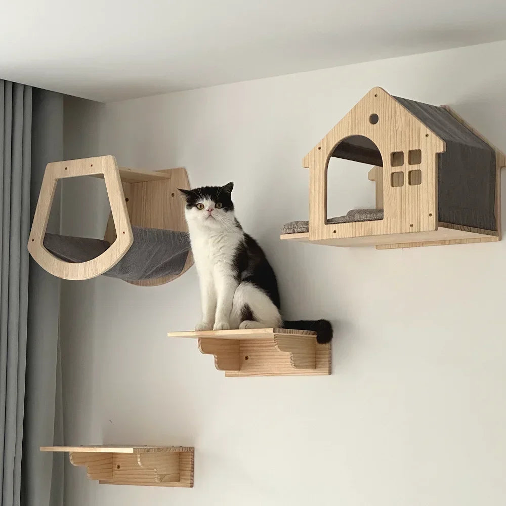 Cat Climbing Shelf Bridge Hammock Wall Cat Furniture Floating Shelves Tree Tower Cats Gym Walk for Scratching and Sleeping