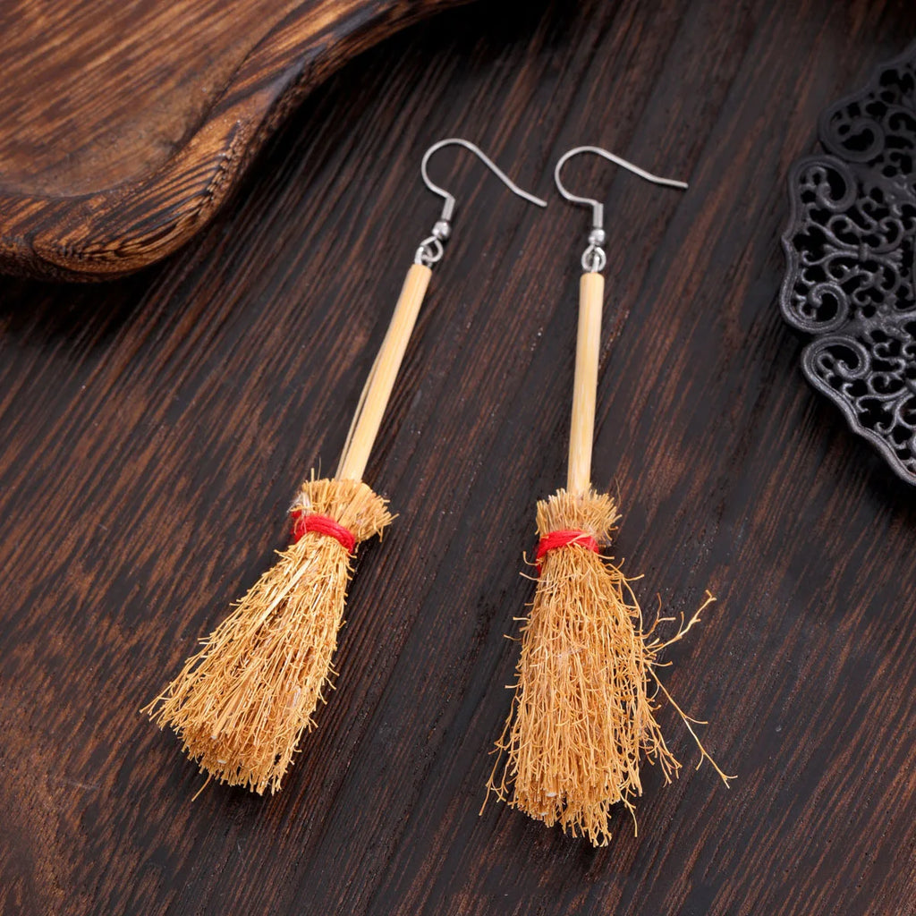 Funny Vintage Witch Broom Drop Earrings Halloween Christmas Fashion Personalized Jewelry Women Gifts