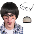 Synthetic Cosplay Wig with Bangs + Glasses Mushroom Wigs Cut Funny Wigs for Men 60s Women Straight Adult for Anime Halloween
