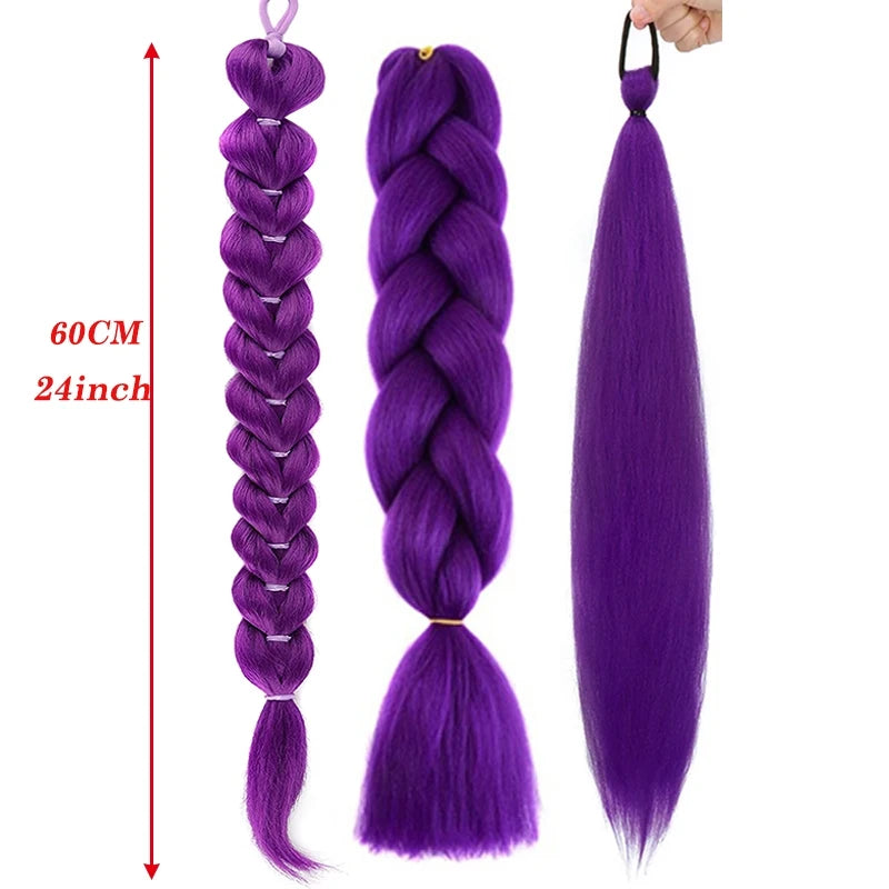 Ru Mi Synthetic Braids Purple Hair Ponytail Costume Hairstyle 24 Inch Long Ponytail with Clips for Kids Girls Halloween Christma