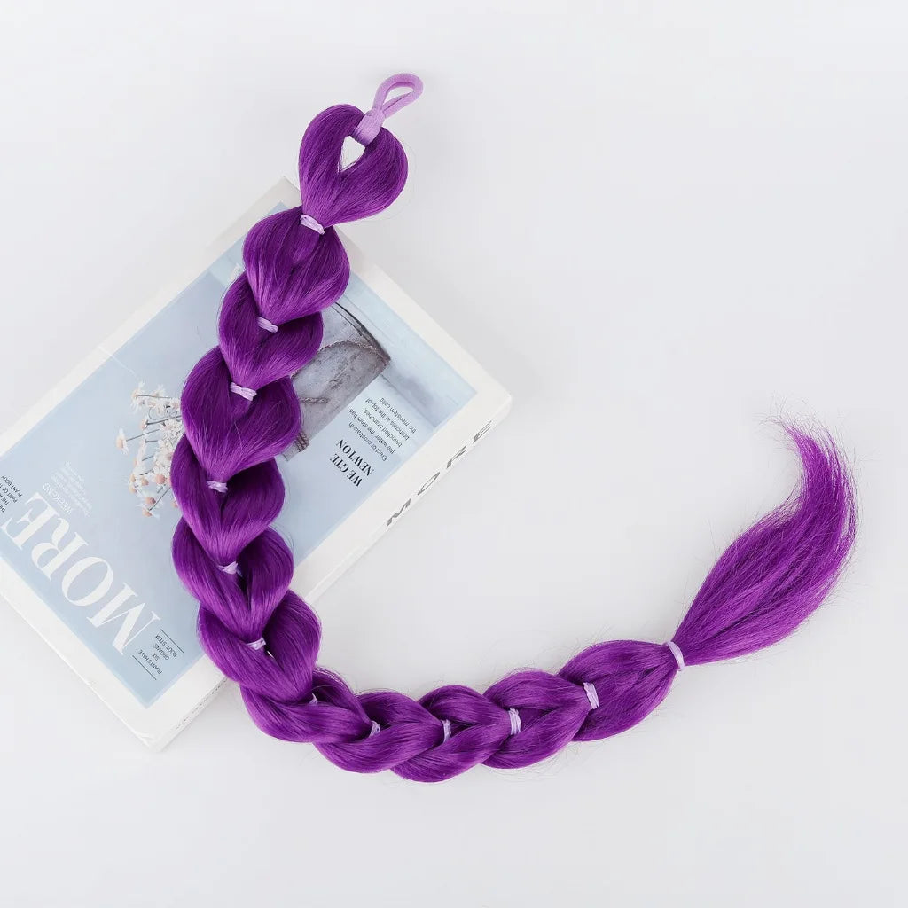 Ru Mi Synthetic Braids Purple Hair Ponytail Costume Hairstyle 24 Inch Long Ponytail with Clips for Kids Girls Halloween Christma