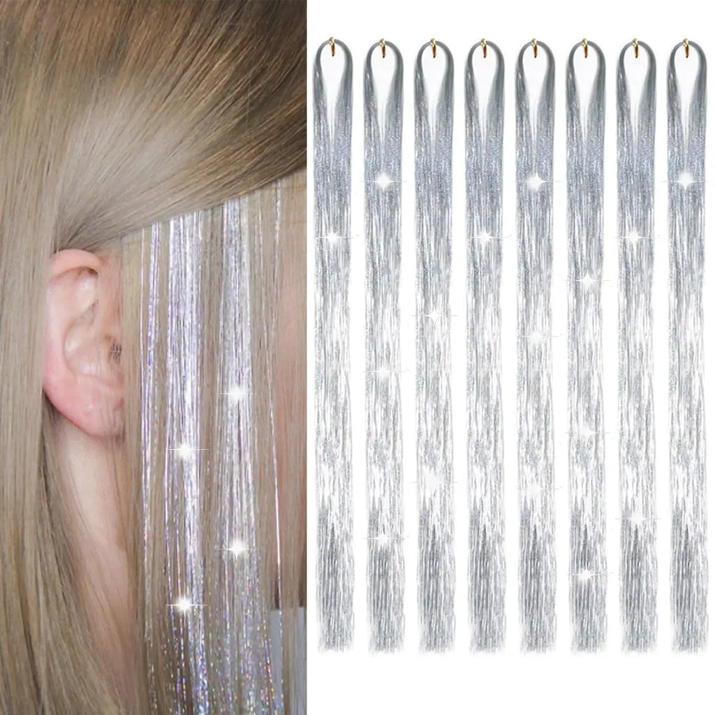 gold and silver hair sequin set with 8 pieces of 1600 strands of sparkling hair for Christmas and Halloween parties