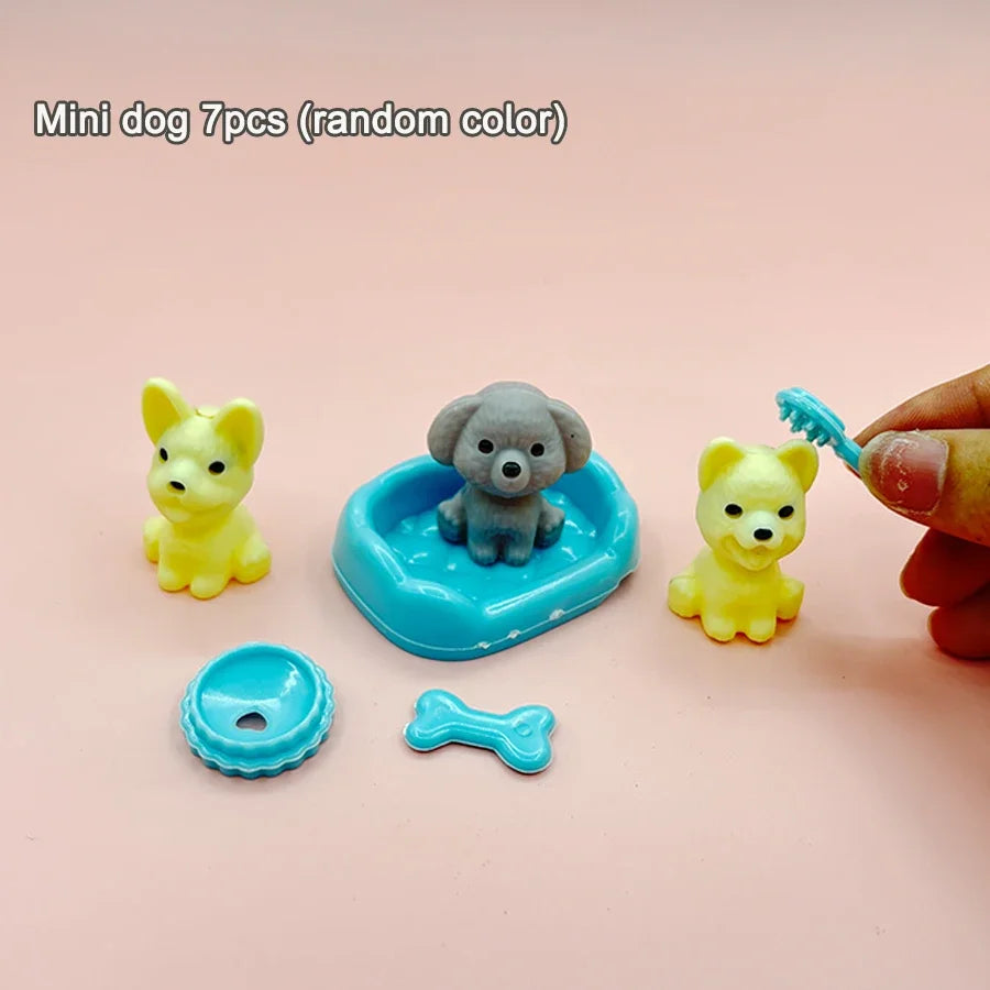 Dollhouse Item Kawaii Mini Dog Doll Accessories Puppy Cat Set Plastic Mini Items for Funny Educational Dollhouse