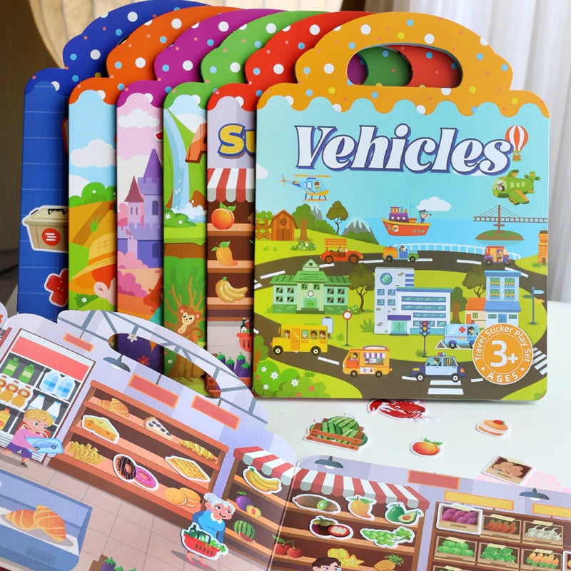 1 Book Jelly Sticker Book Quiet Book DIY Fun for Children's Scene Stickers Repeatedly Paste Puzzle Sticker Book