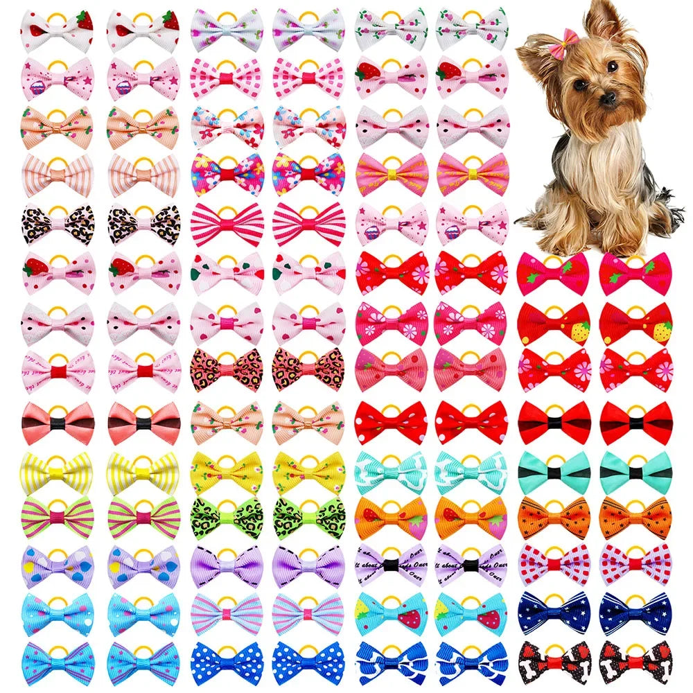 Dog bow Dog Hair Accessories Dog Bow With Rubber Band  Handmade Movable Puppy Bows For Dogs and Cats Cute Pet Accessories